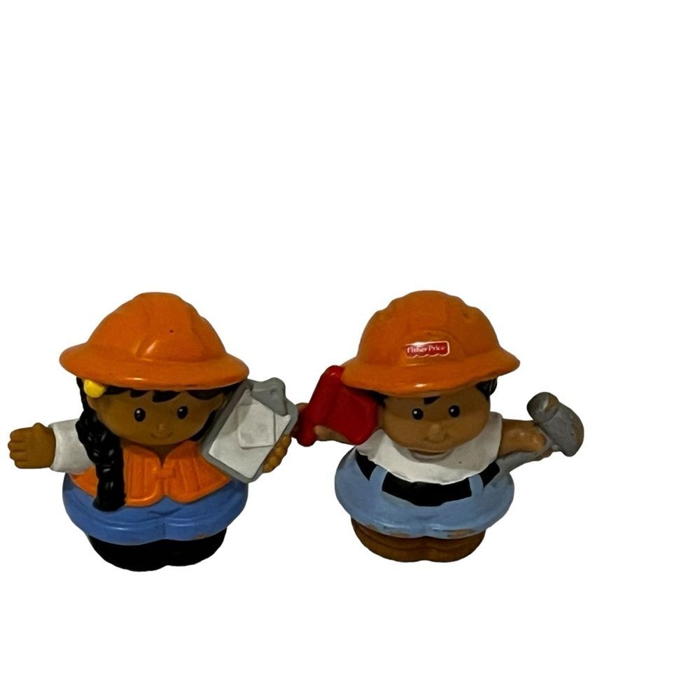 Fisher Price Little People Construction Worker Boy Girl Figure Lot of 2